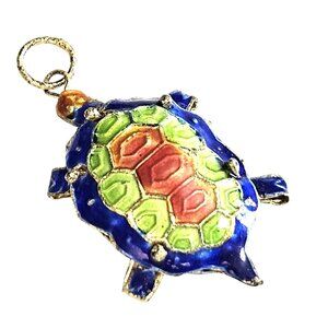 Blue & Green CloisonnéTurtle Necklace Pendant